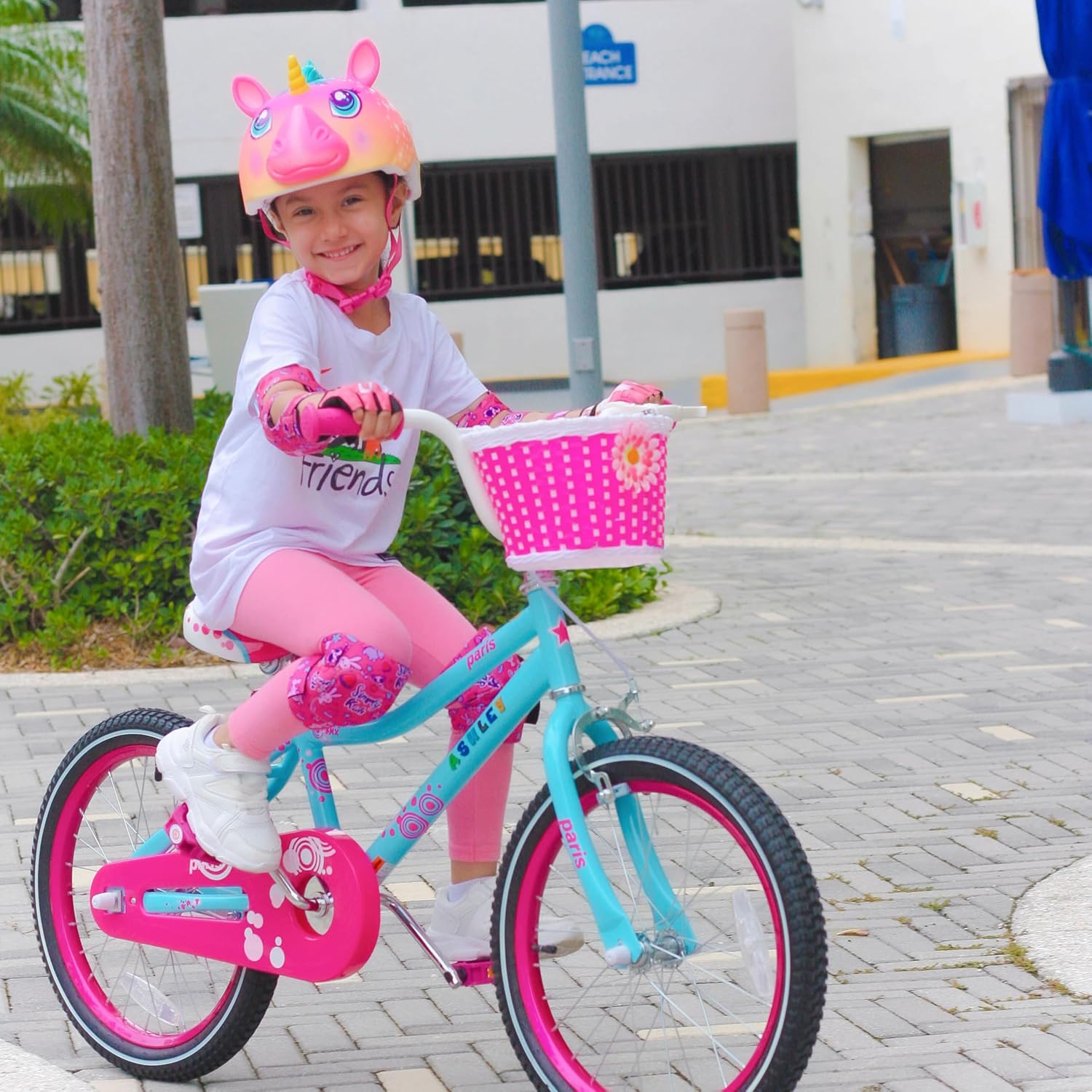 Detalle de JOYSTAR Paris Girls Bike for Ages 3-8: 14/16/18 Inch Kids Bike with Training Wheels, Basket, and Handbrake