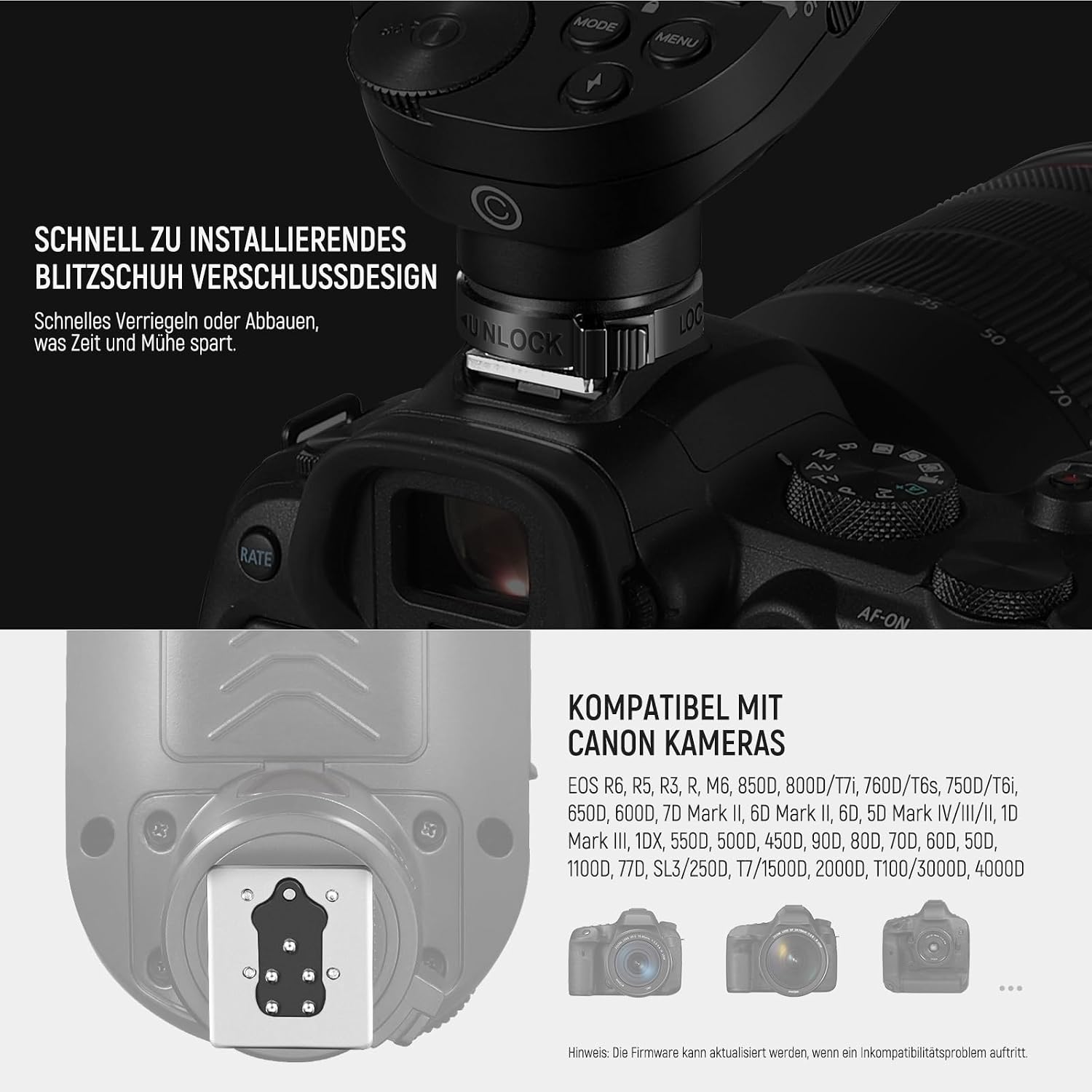 Thumbnail 6 de NEEWER QPRO-C TTL drahtloser Blitzauslöser für Canon – 1/8000s HSS, neigbares Design mit LCD