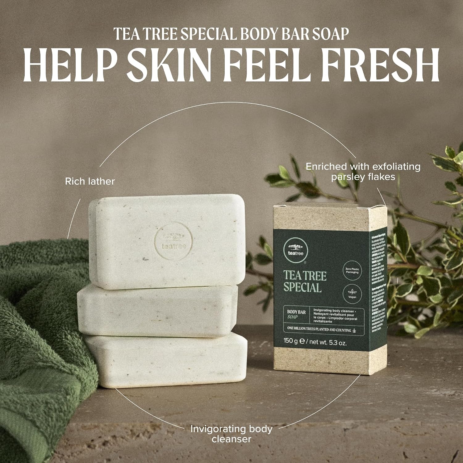 Detalle de Tea Tree TTB-150 Body Bar Soap with Parsley Flake Exfoliation