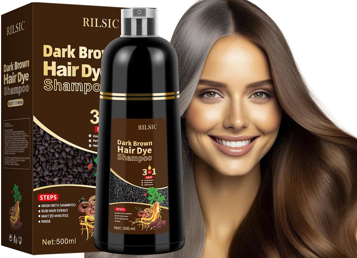 Detalle de Haarfärbeshampoo Braun 3-in-1 Shine Braun 500 ml