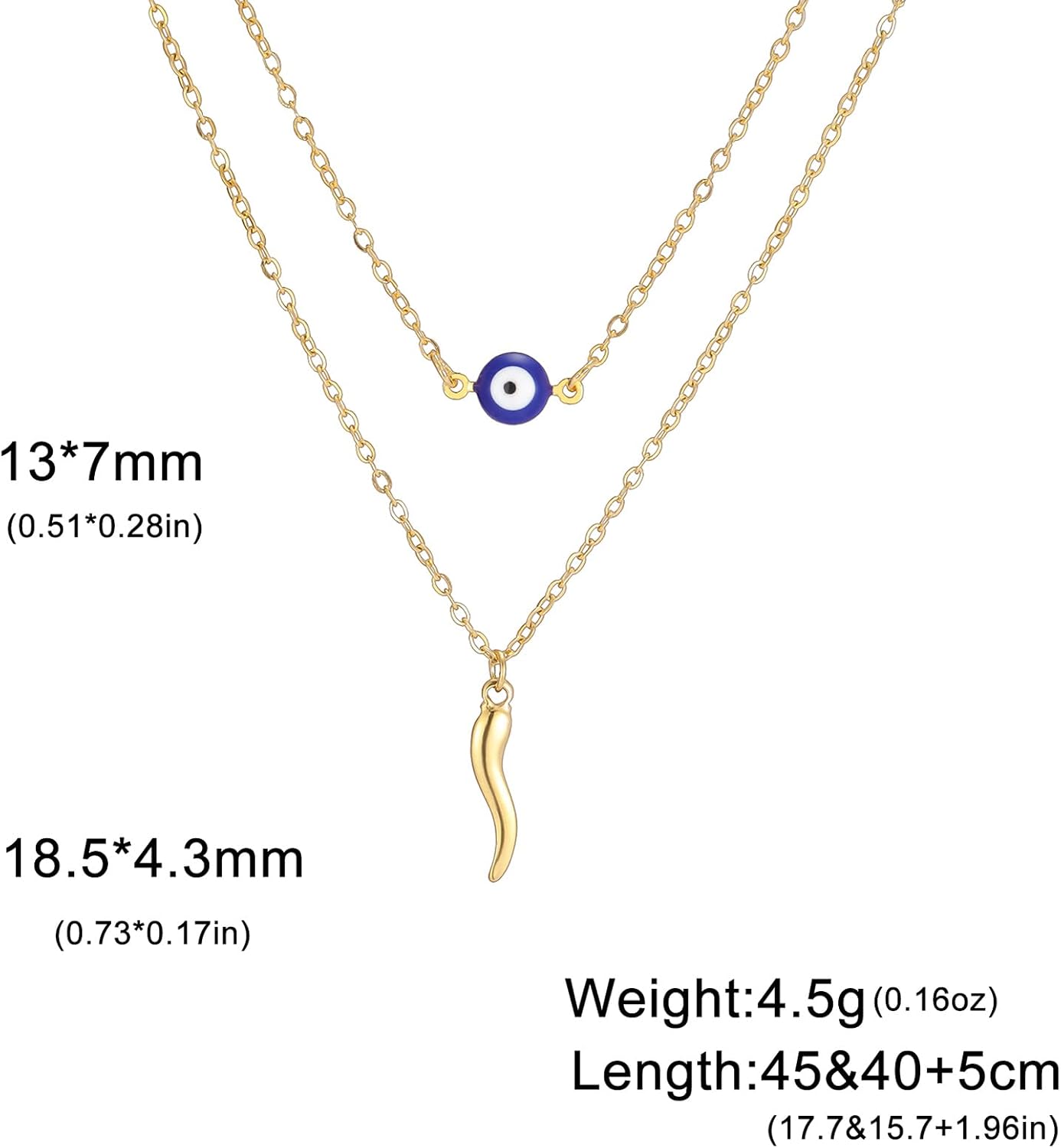 Detalle 2 de VASSAGO Evil Eye Necklace with Italian Horn Pendant – Layered Turkish Blue Eye Protection Jewellery