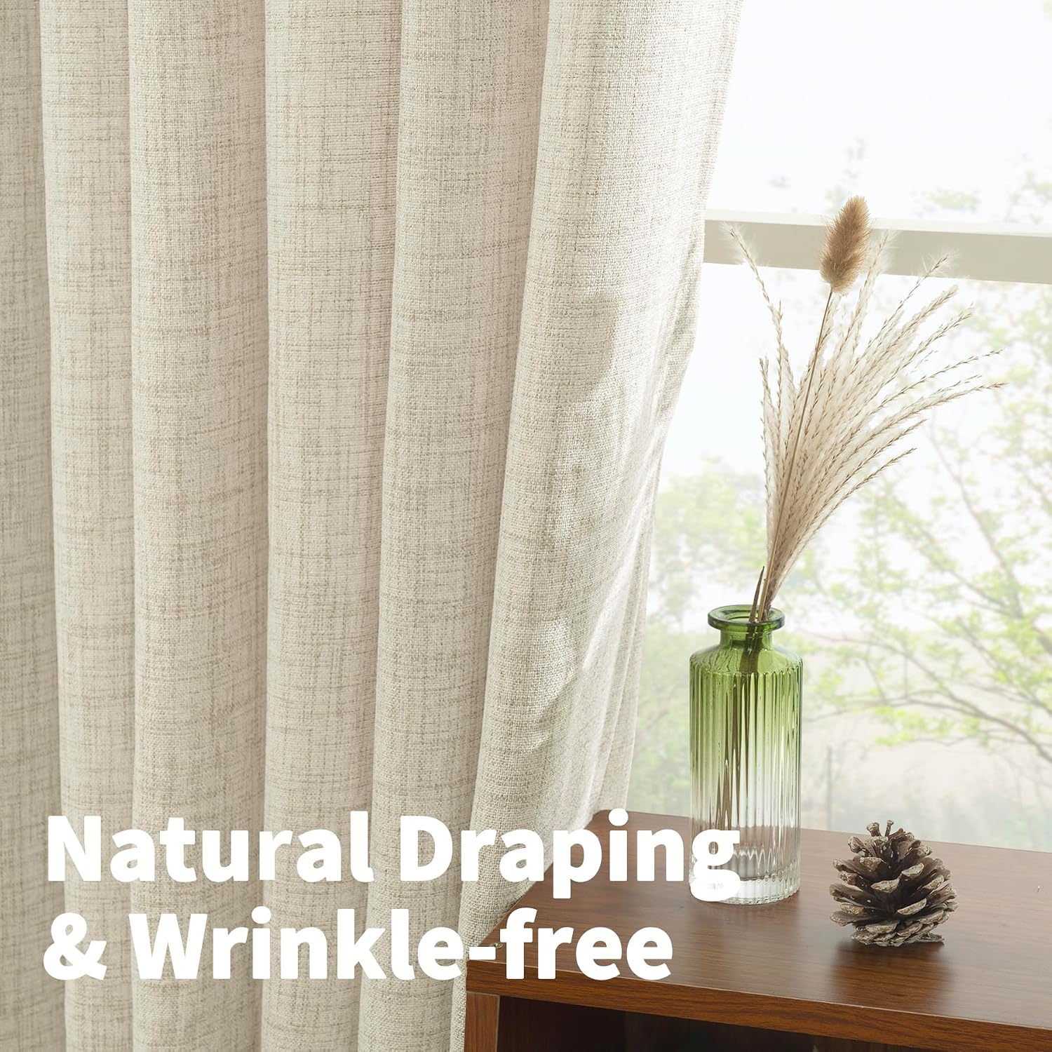 Detalle 2 de YoungsTex Linen-Blend Curtains, 52 x 54 Inches