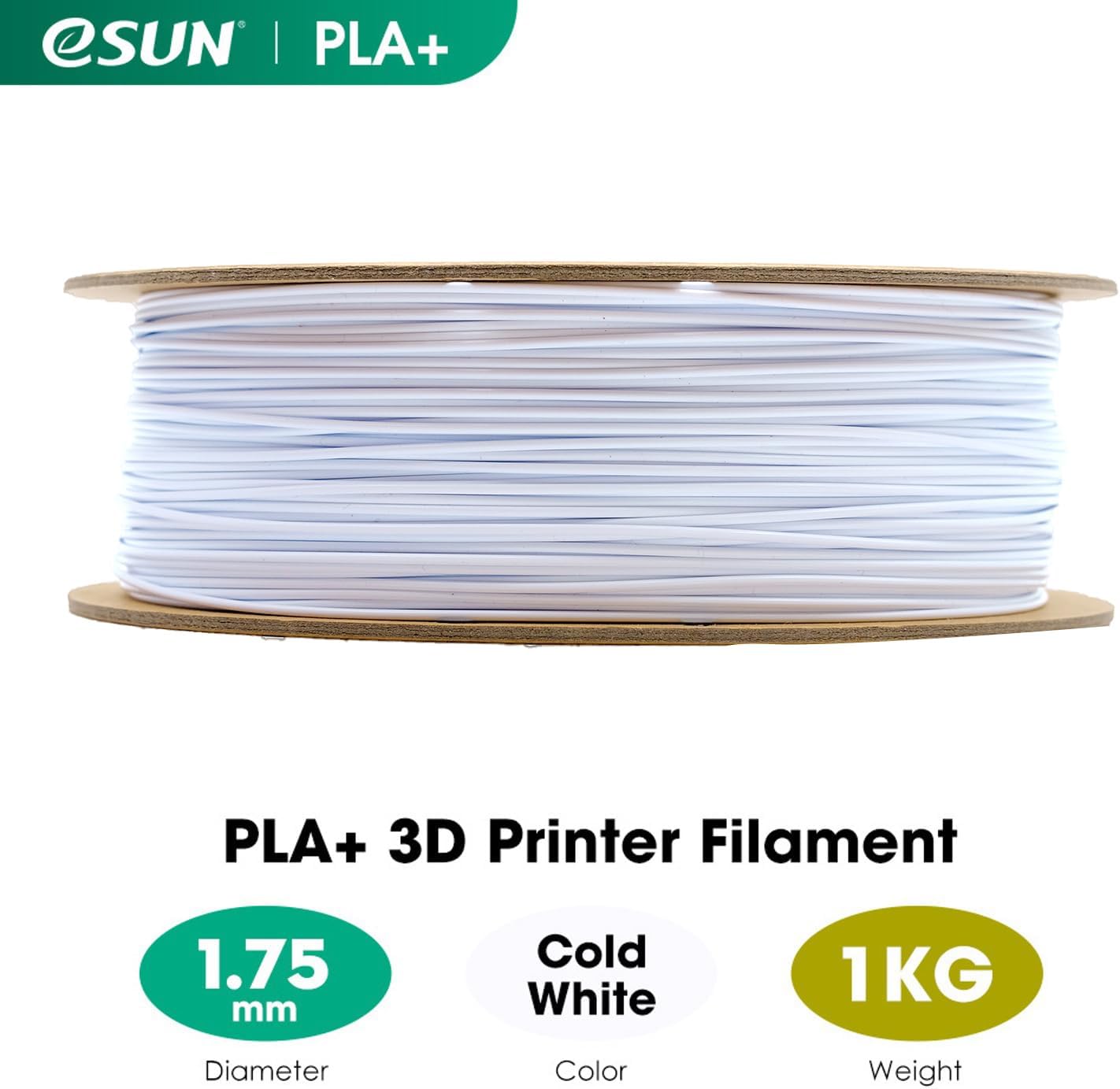 Detalle 2 de eSUN PLA+ 1.75mm Cold White Filament (PLA Plus) – Enhanced Toughness 3D Printing Filament, 1kg spool