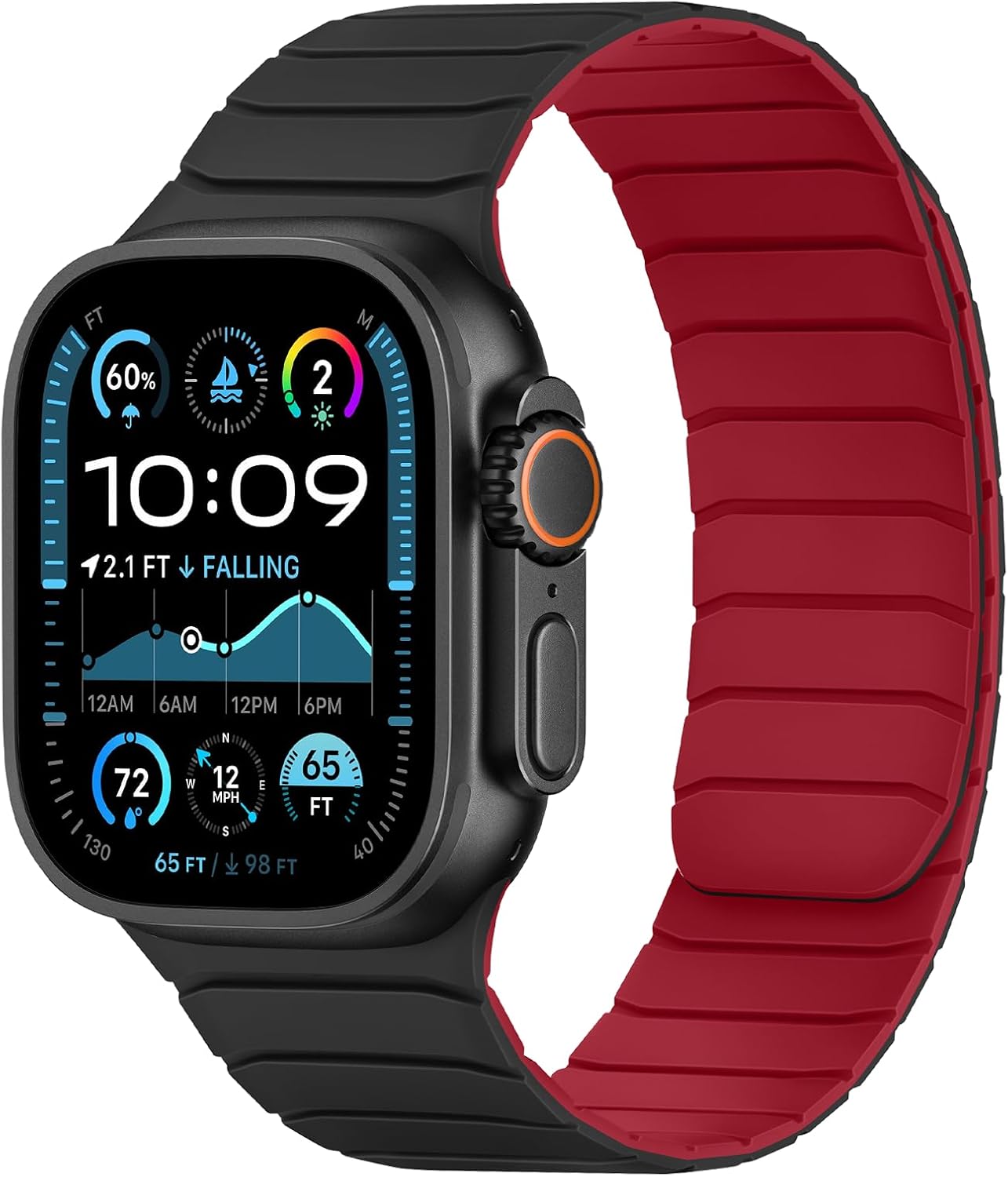 Detalle de Tasikar Magnetic Silicone Watch Strap for Apple Watch (42–49mm) – Black–Red, 26g