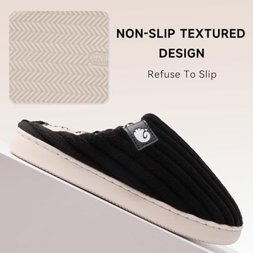 Detalle de Guyarns Chaussons d’hiver en velours côtelé, mousse à mémoire de forme, noir