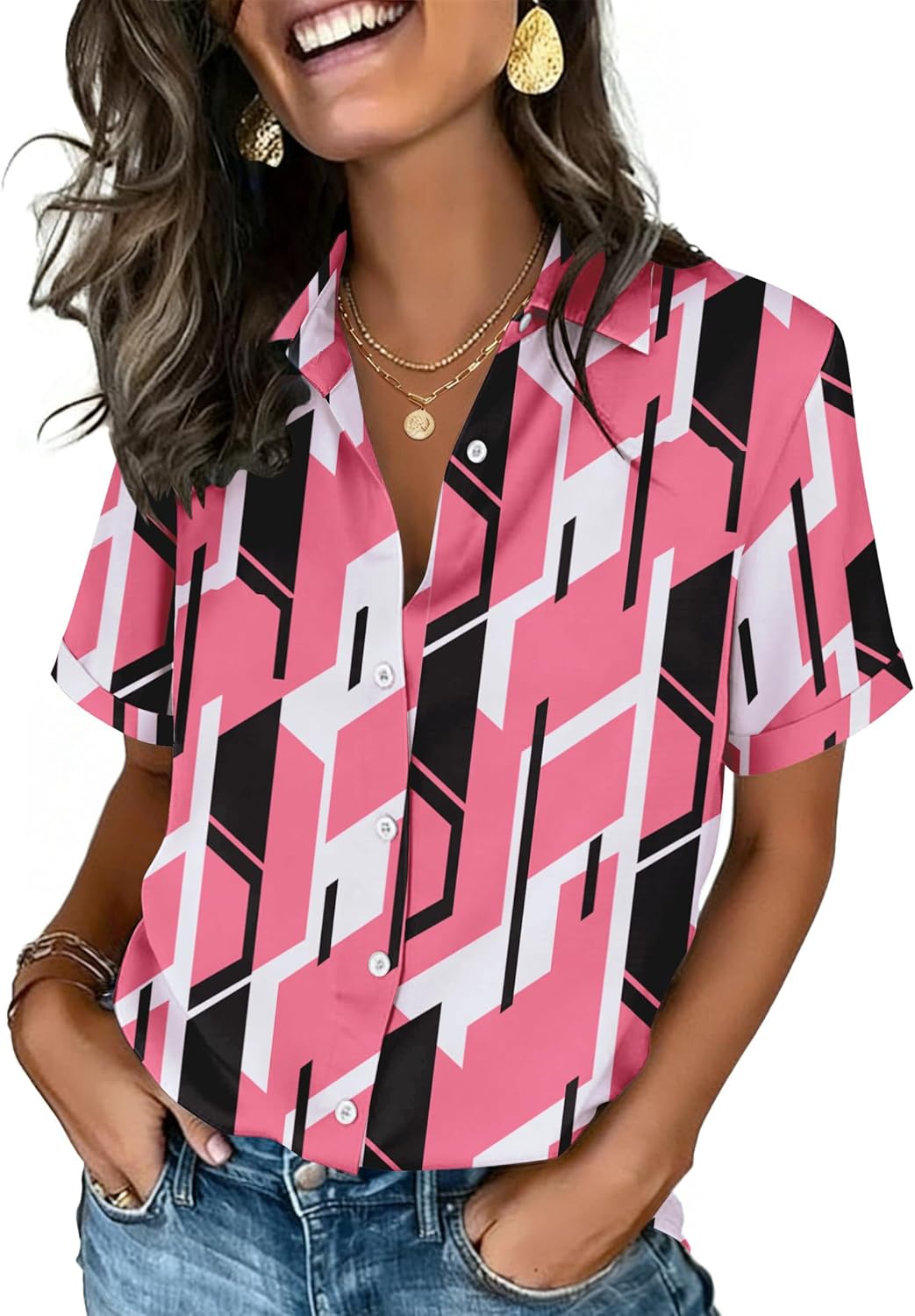 Thumbnail 6 de Zeagoo Button Down Short Sleeve Blouse