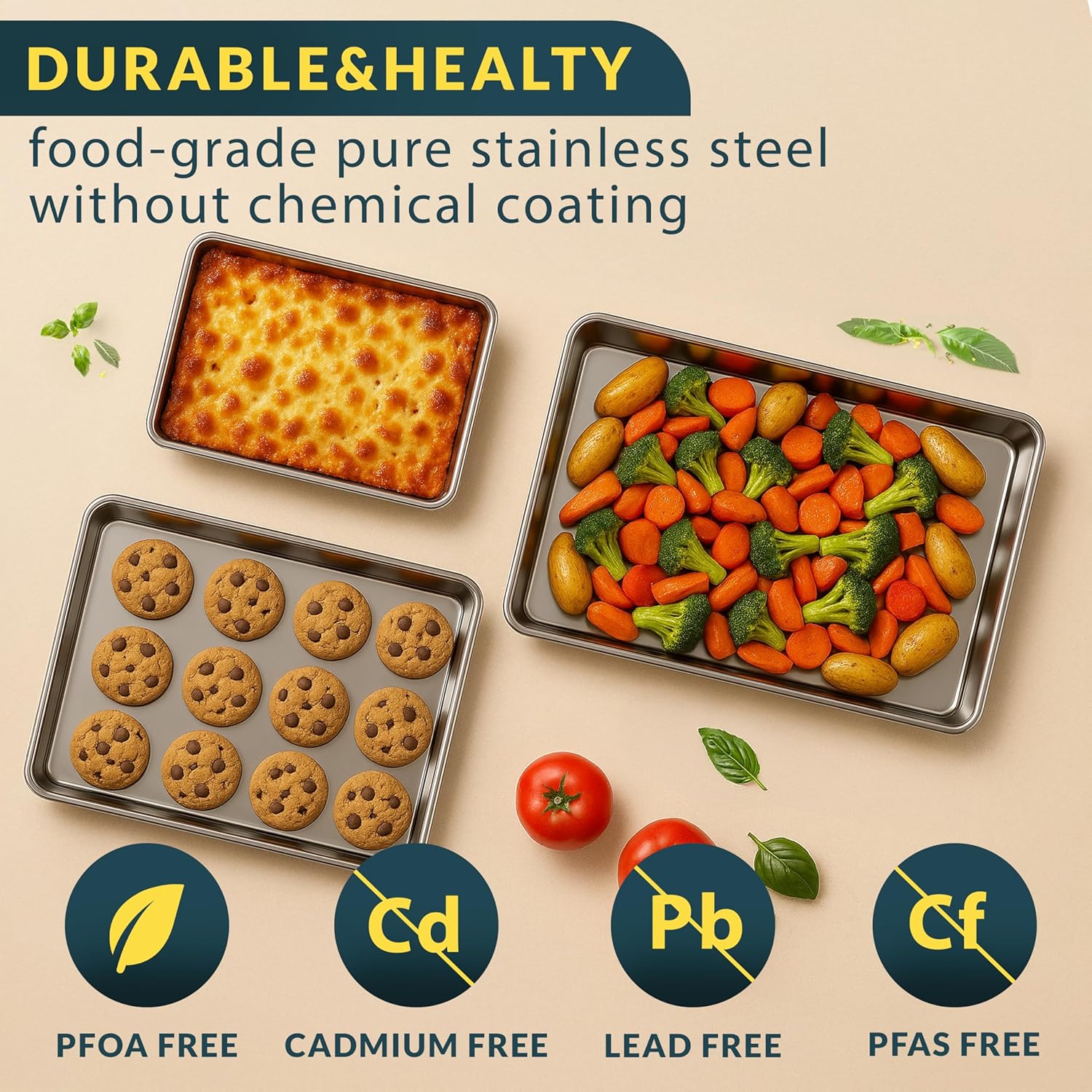 Detalle 2 de Baker’s Signature Stainless Steel Cookie Sheet Pan Set (3-Piece) — Mirror Finish, Non-Stick, BPA Free