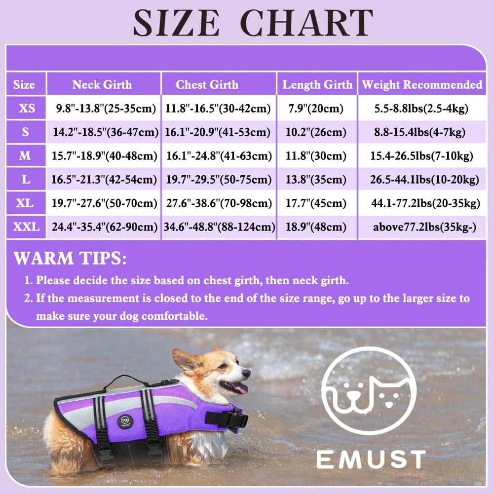 Detalle de EMUST Life Jacket for Large Dogs — Double Rescue Handles, High Reflective, Purple, Size L