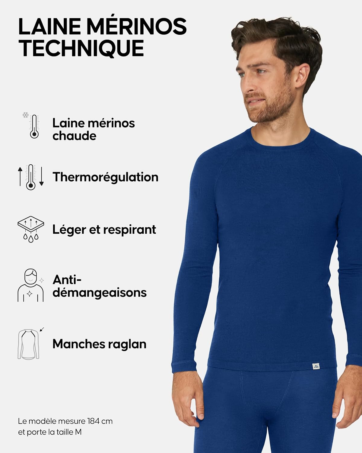 Detalle de T-shirt thermique homme DANISH ENDURANCE en laine mérinos à manches longues