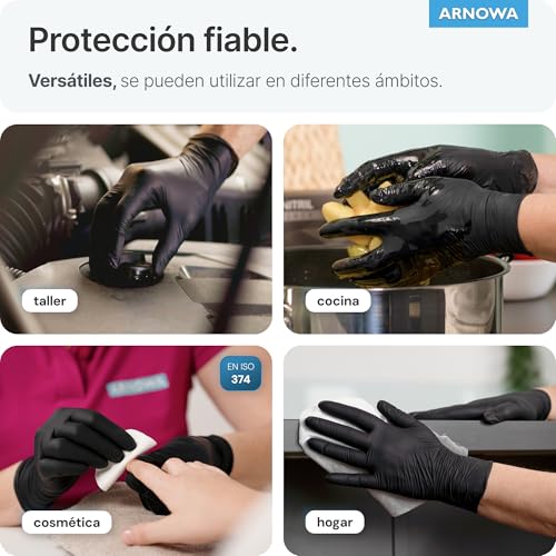 Detalle de ARNOMED Guantes nitrilo Midnight Black talla L (100 unidades): resistentes, sin polvo y sin látex