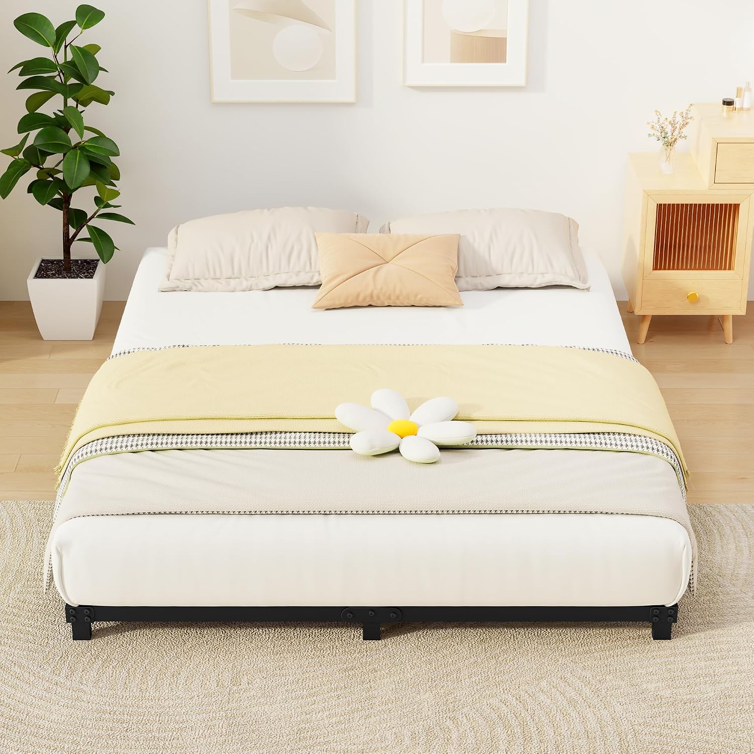 Detalle de Lurxhome LH-0015-F Full-Size Metal Bed Frame, 4-Inch Low Profile