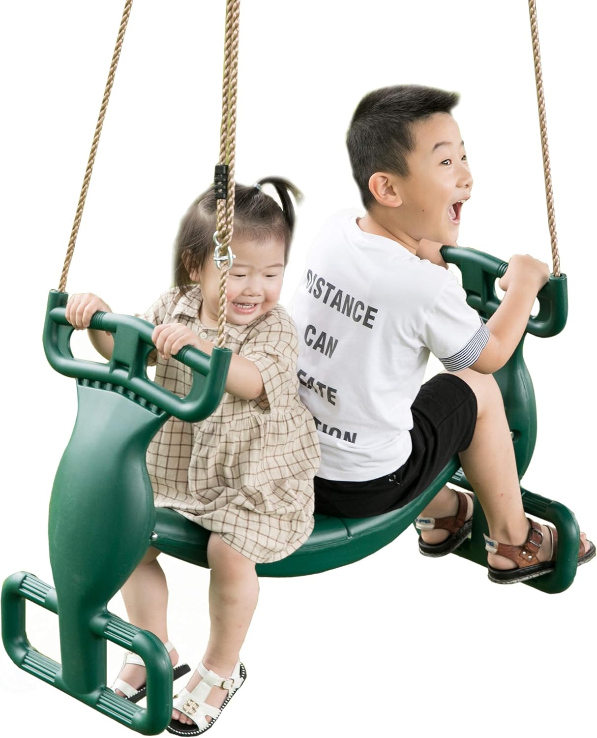 Outdoor Swingset Plastic Double Glider Playground Patio Swing for 2 Kids, Green