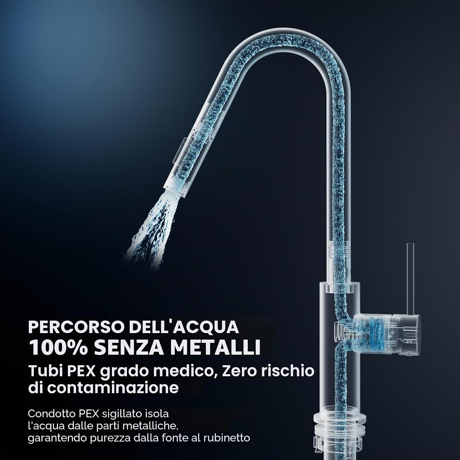 Detalle de CECIPA Rubinetto da cucina ad alta pressione con doccetta estraibile: design a V in acciaio inox e flessibilità d’uso