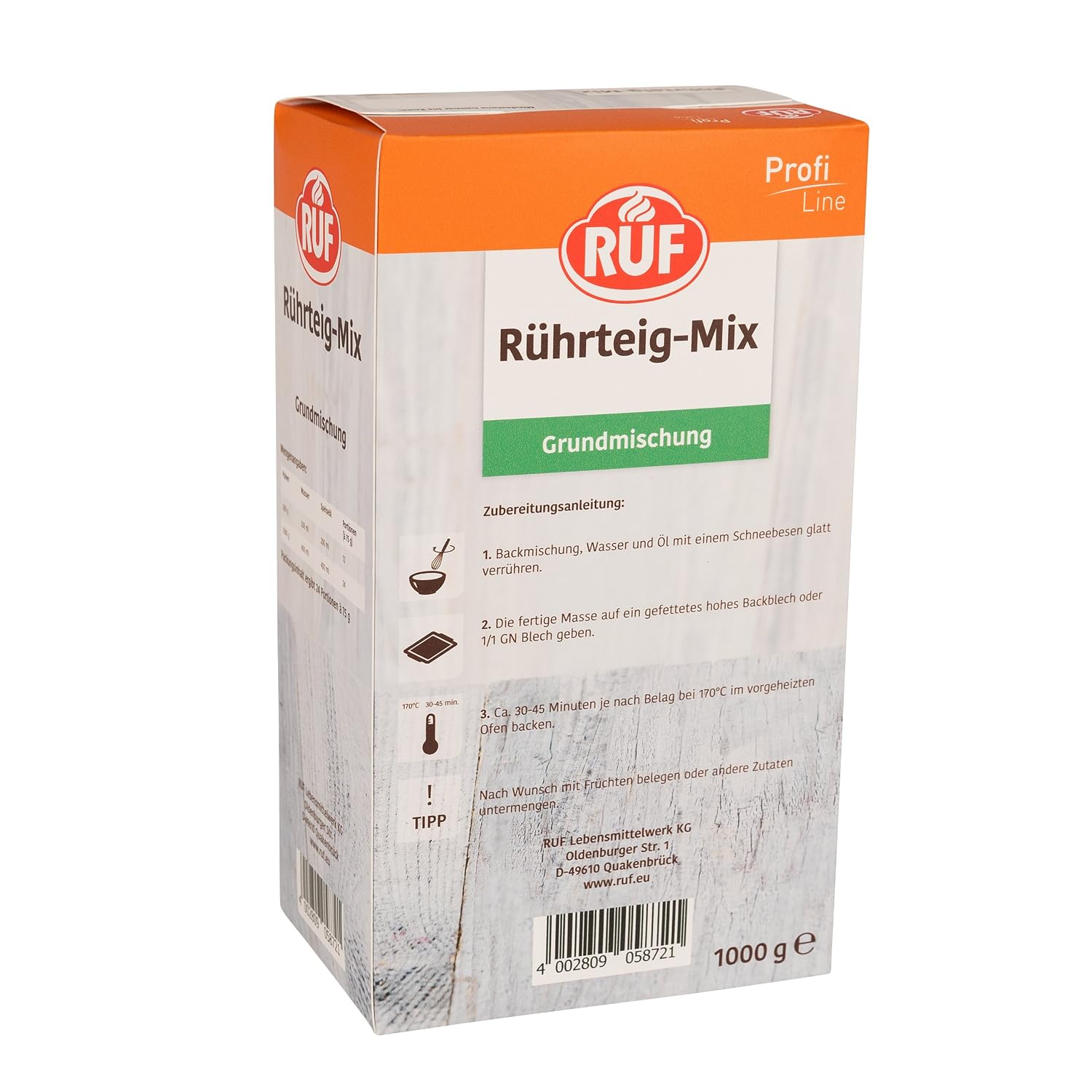 Detalle 2 de RUF Rührkuchen Backmischung (nur Wasser & Öl zugeben) für Blechkuchen, Kasten, Muffins & mehr