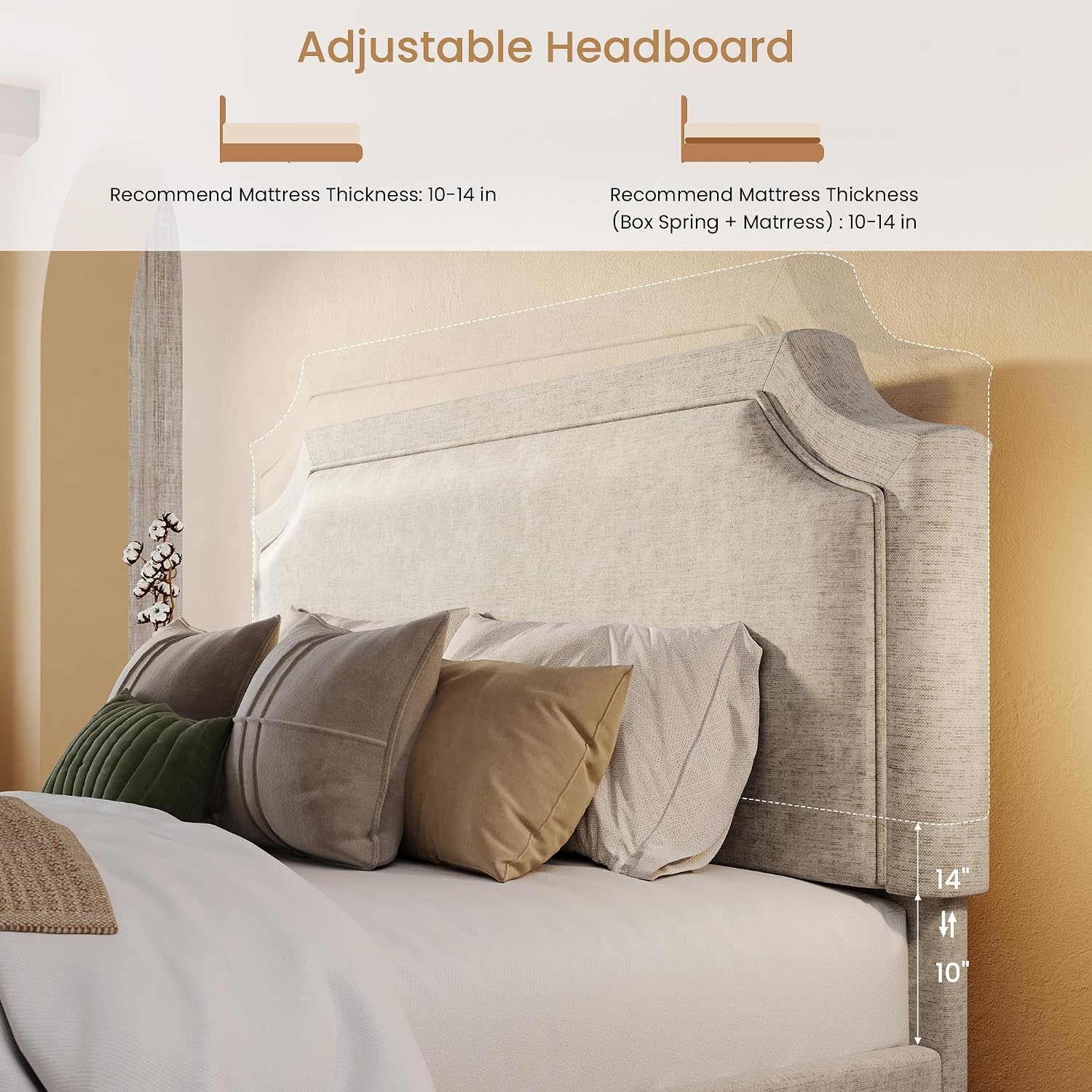 Detalle de SHA CERLIN Upholstered Bed Frame, King
