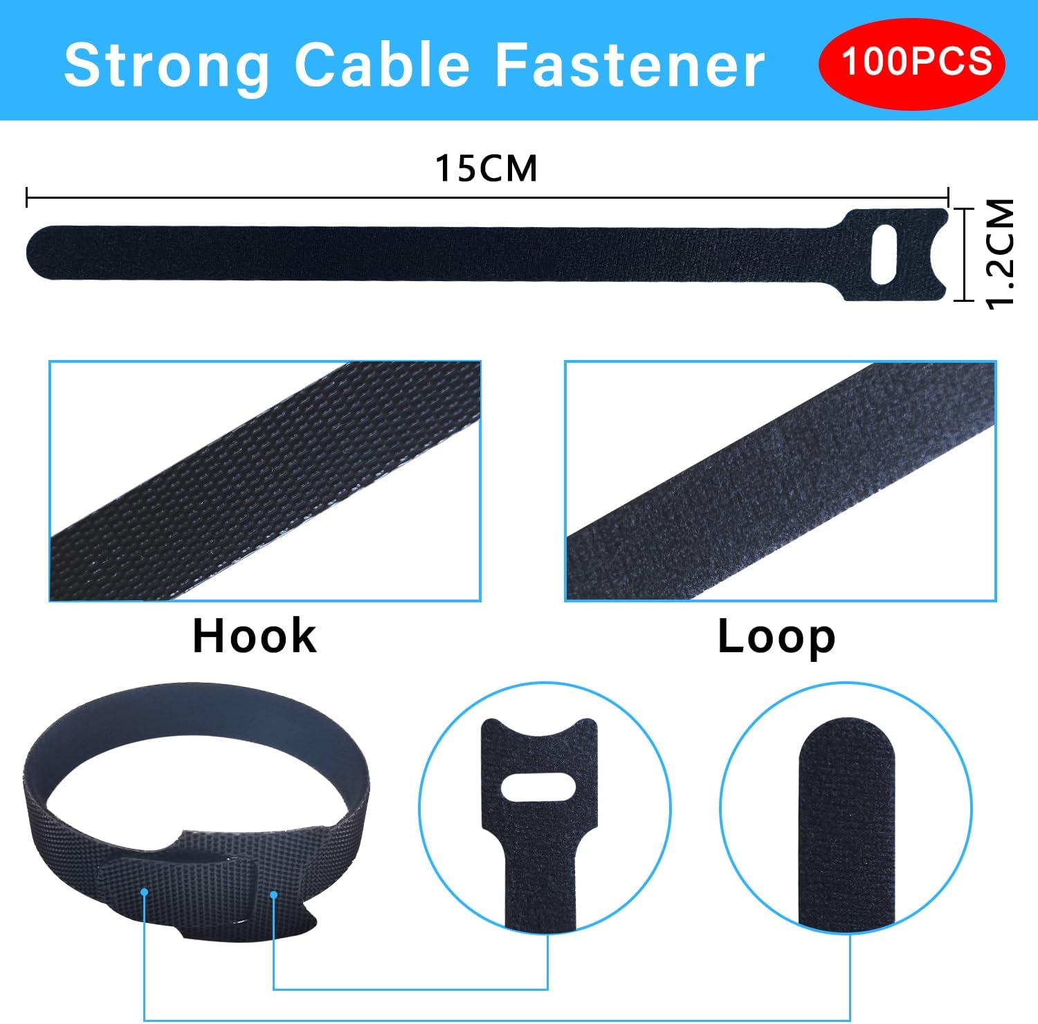 Thumbnail 6 de 100 Stück 15cm Klett Kabelbinder 15 cm 📎