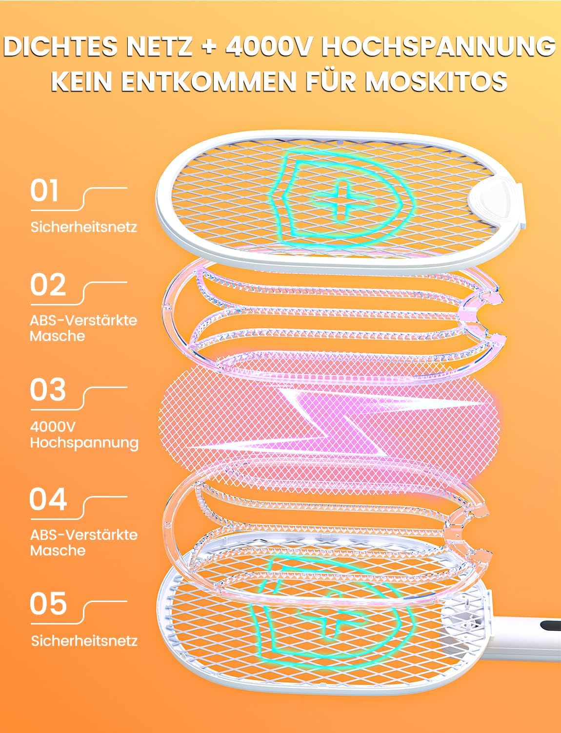 Thumbnail 1 de ZOVHYYA Elektrische Fliegenklatsche 4000 V – USB-C Akku, Weiß (1800 mAh)