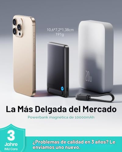 Detalle de INIU Power Bank MagSafe Qi2 15W 10000mAh Ultrafino para iPhone (Magnetic 15 W)