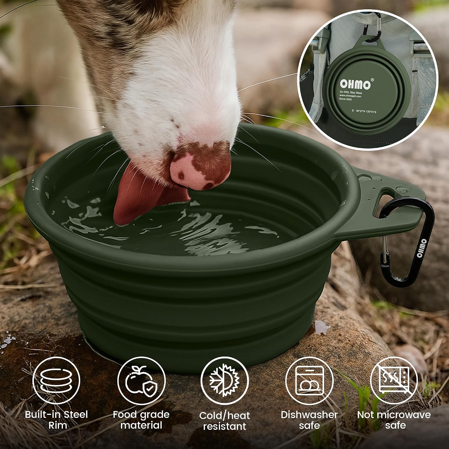 Detalle 1 de OHMO Hundenapf faltbar mit Edelstahlring 800 ml