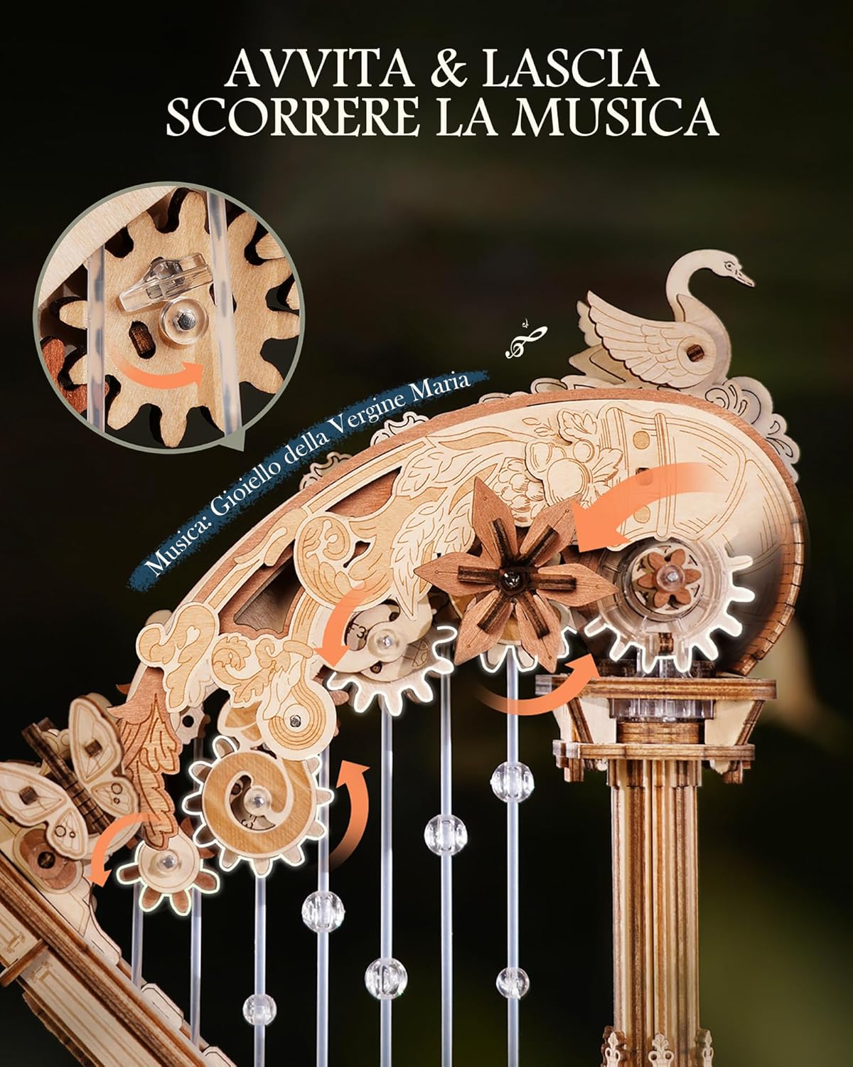 Thumbnail 2 de ROKR Arpa magica puzzle 3D in legno – Carillon meccanico in stile Rococò, regalo per appassionati