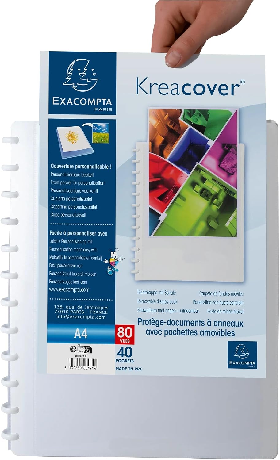 Thumbnail 1 de Exacompta 86471E – Carton de 4 protège-documents amovibles à anneaux, 80 vues, couverture Kreacover personnalisable