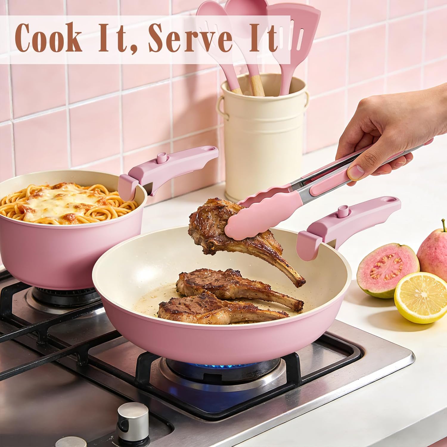 Thumbnail 6 de Umite Chef Pots and Pans Set Non Stick, 21 pcs: Ceramic, Detachable Handles, Oven Safe, Induction Compatible