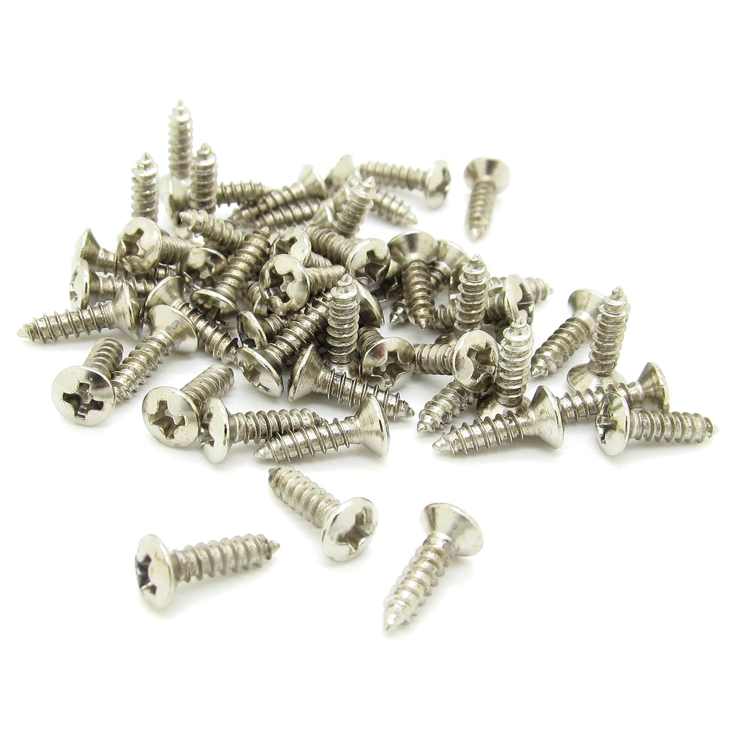 Detalle de JIUWU CA-LSYS082 Guitar Pickguard Screws, Chrome, 2 mm x 12 mm, 100-Pack