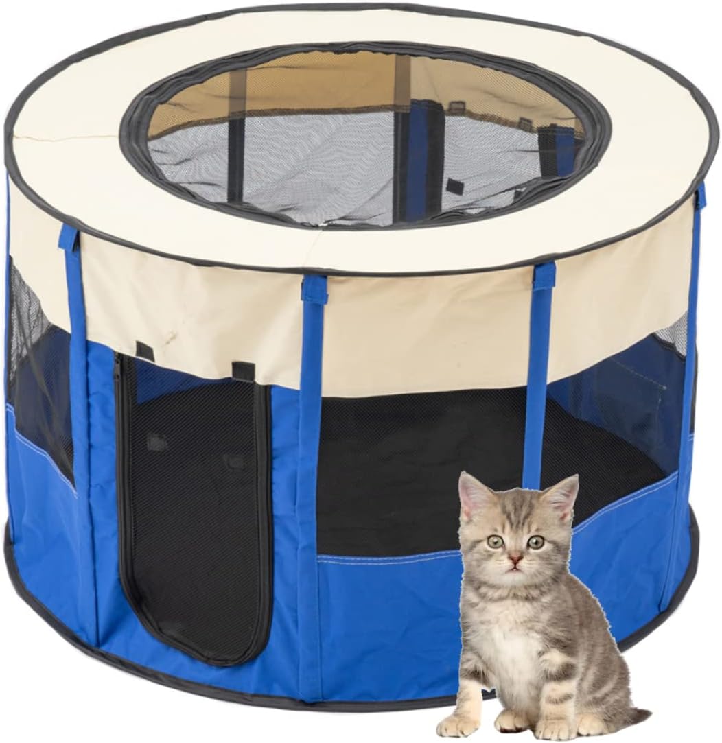 Thumbnail 4 de Floving Portable Doghouse Pet Fence & Playpen Tent, Foldable 70x55x45cm (Blue) with Carry Bag