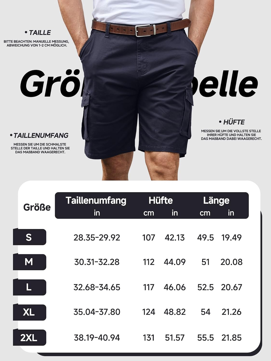 Thumbnail 5 de StylSense Herren Cargo-Shorts aus Baumwolle mit 6 Taschen – kurze Cargohose für den Sommer