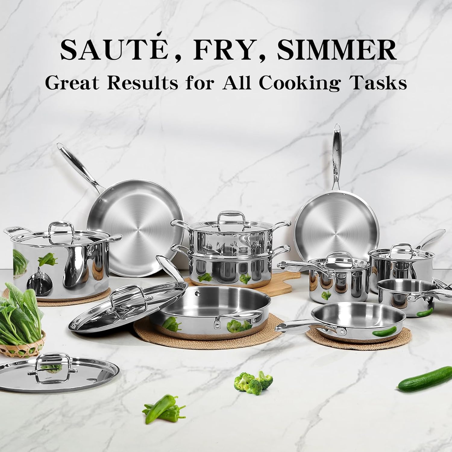 Thumbnail 5 de EWFEN 17-Piece 3-Ply Stainless Steel Cookware Set