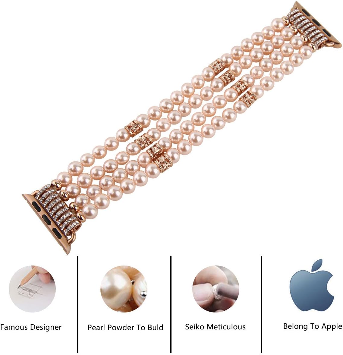 Thumbnail 4 de GEMEK Pearl Bead Apple Watch Strap (38/40/41mm) – Elastic Handmade Pink Bracelet Replacement