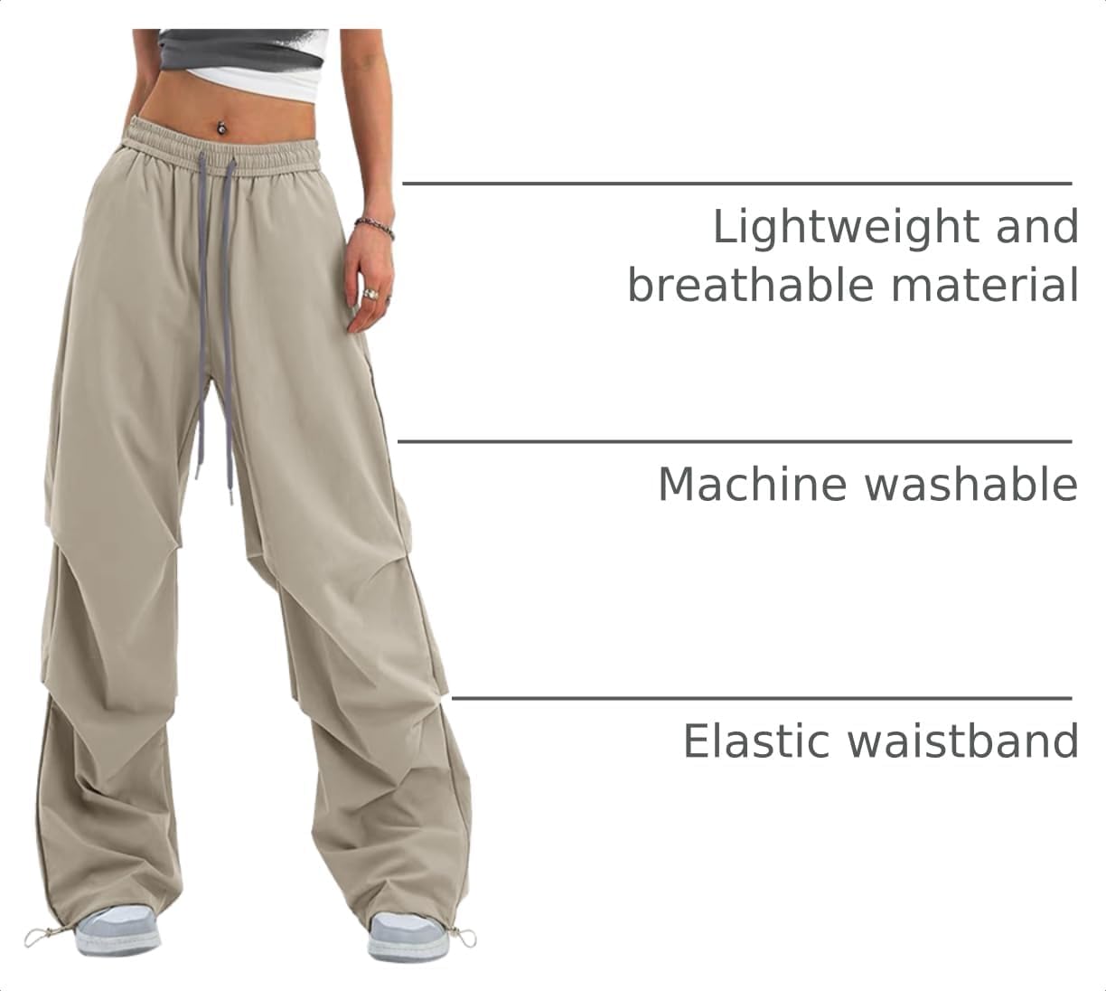 Detalle 2 de Bakyarder Women’s Y2K Parachute Pants, Wide Leg with Adjustable Drawstring Waist