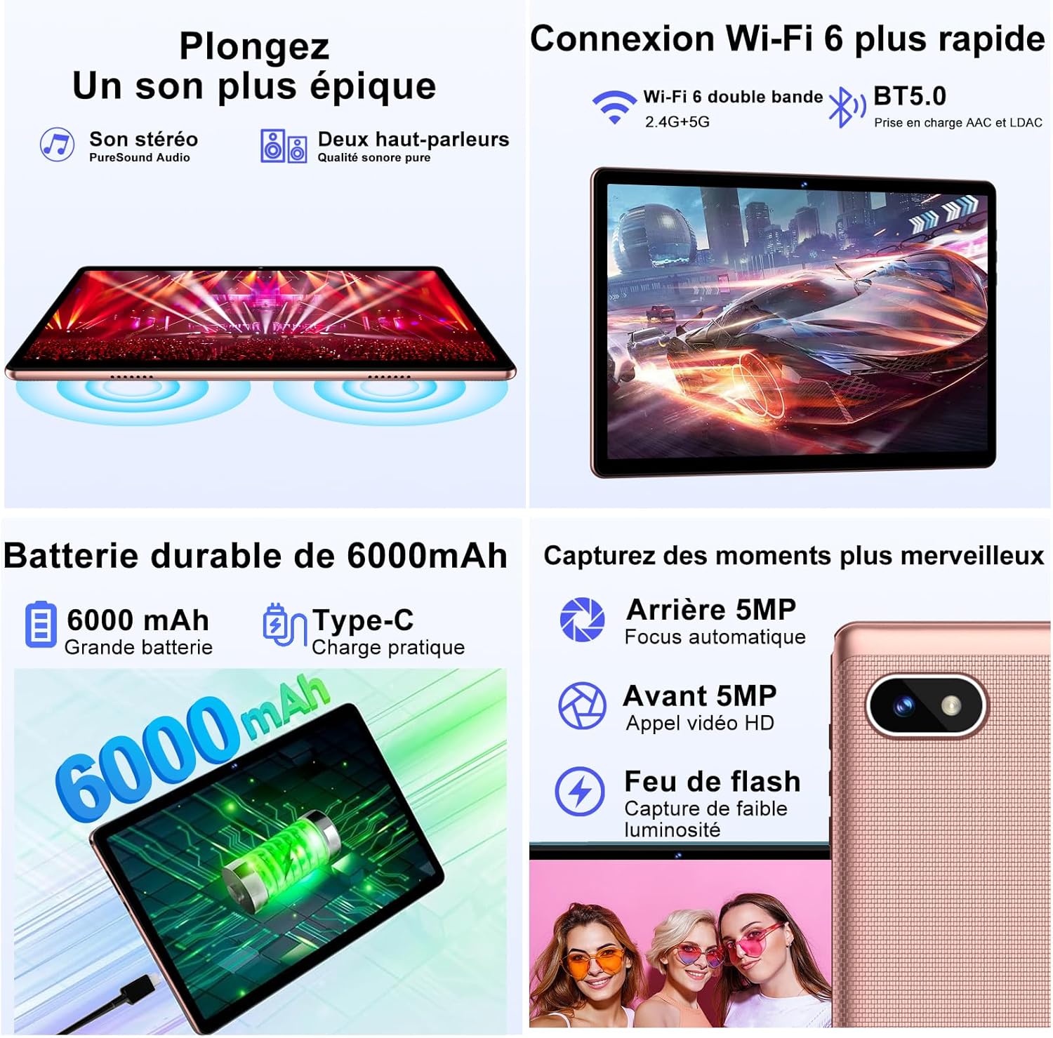 Thumbnail 5 de DMOAO Tablet 10 pollici Android con 18GB RAM + 128GB ROM (espandibile), 5G Wi‑Fi 6 e Widevine L1, custodia, oro rosa