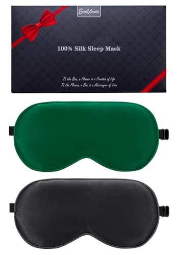 Detalle de BeeVines 100% Mulberry Silk Sleep Mask (Black & Green) – Two-Pack for Blocked Light and Restful Sleep