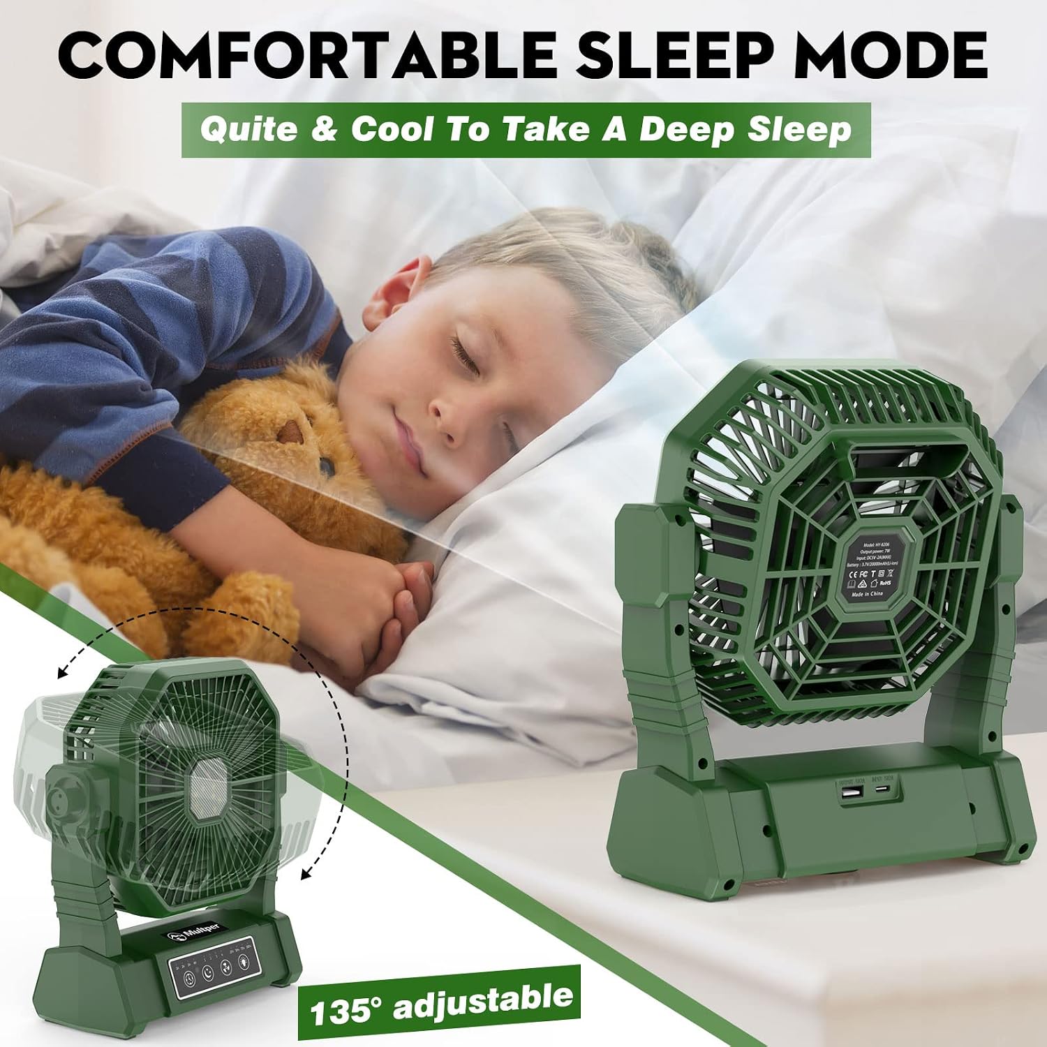 Thumbnail 5 de Multper Camping Ventilador con Luz LED y Control Remoto — Ventilador Recargable 4 Velocidades para Tienda y Exterior