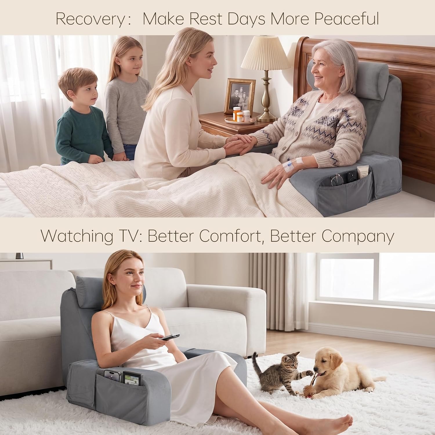 Detalle de ENITYA 19" Reading Pillow for Bed with Firm Back Support & Big Pockets