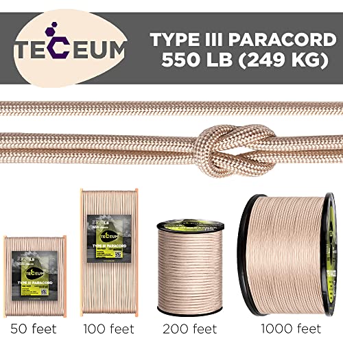 Thumbnail 8 de TECEUM Paracord 550 Typ III – 4 mm Nylon Schnur, Beige, 30 m, Mil-Spec