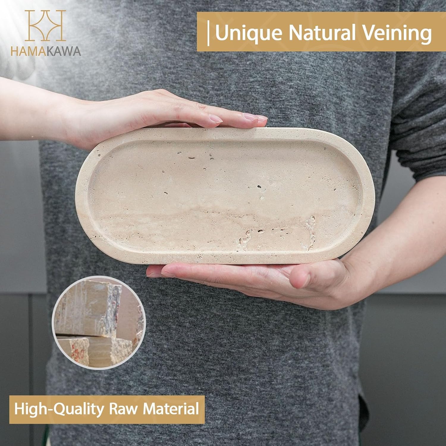Detalle 1 de HAMAKAWA bathroom vanity tray, travertine
