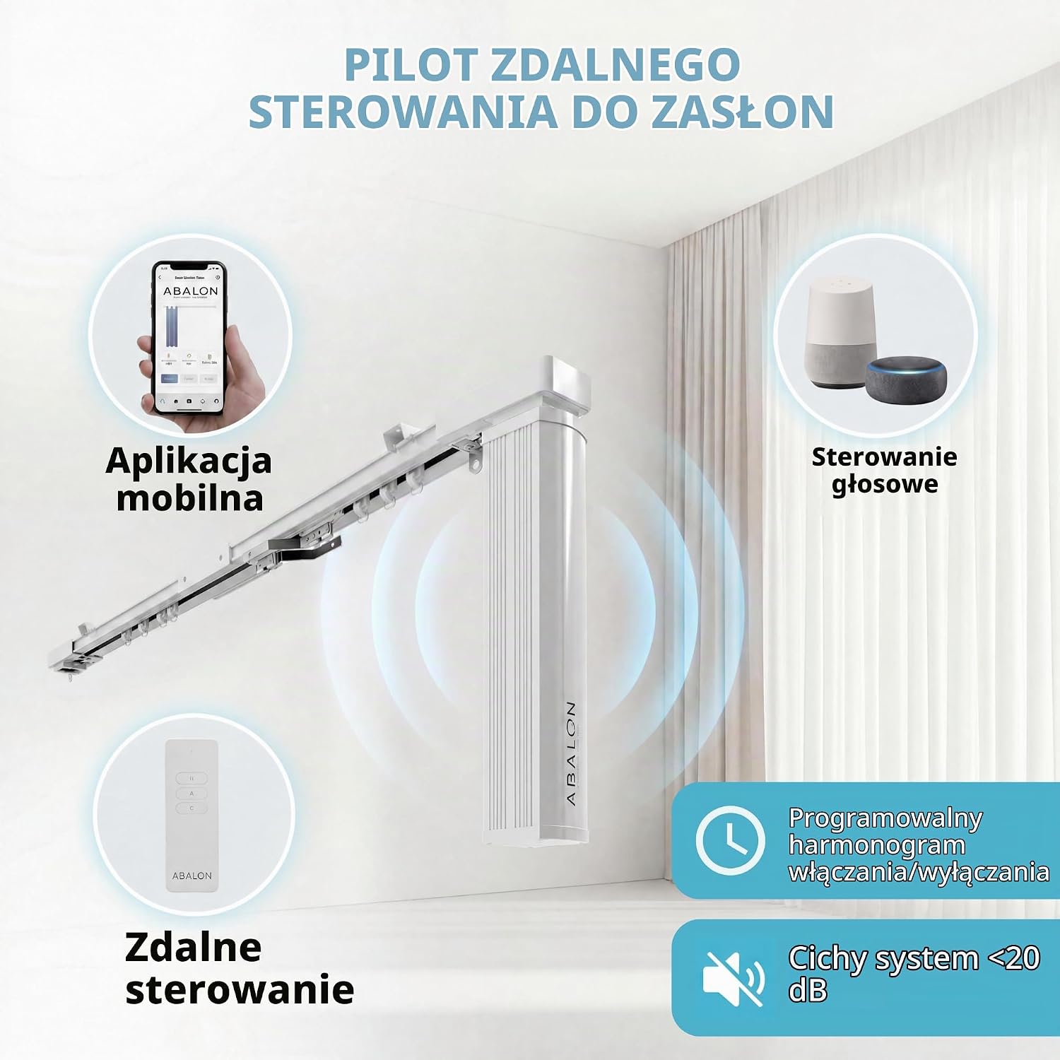 Thumbnail 1 de ABALON Perfect Wave WiFi – elektryczny karnisz 3 m, biały, sterowanie Tuya