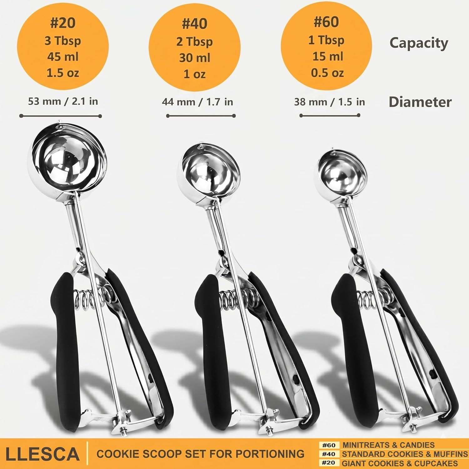 Thumbnail 2 de Cookie Scoop Set, 3Pcs: Ice Cream Scoops with Trigger Release (18/8 Stainless, Non-Slip Grip)