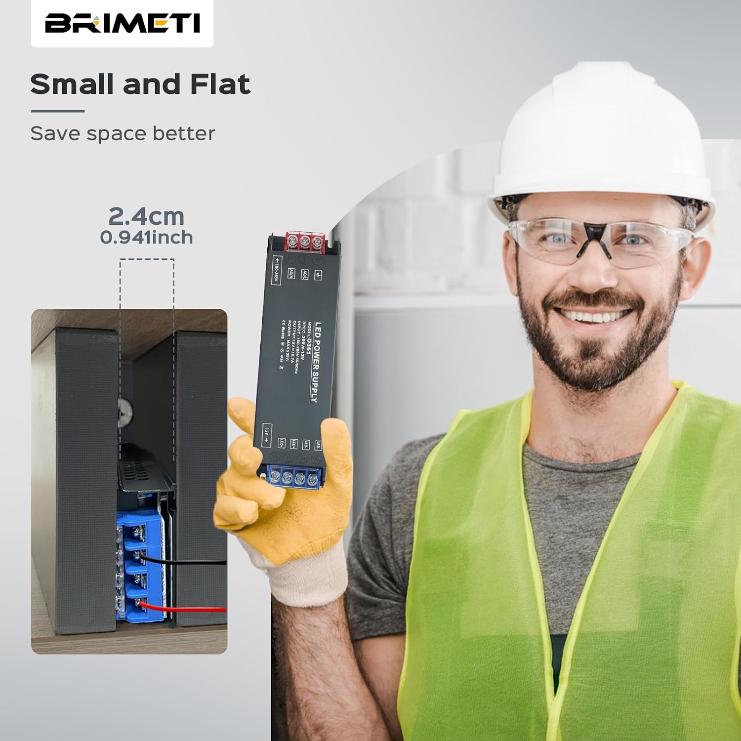 Detalle de BRIMETI 240V to 12V LED Driver (100W) – Ultra Slim 12V DC Transformer