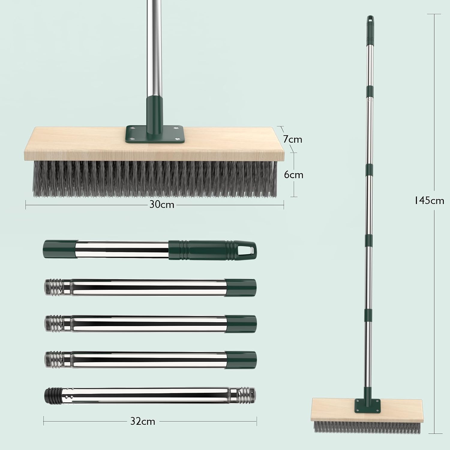 Detalle de Heavy-duty yard brush with retractable 60-inch handle and 11.8-inch wire head for outdoor cleaning