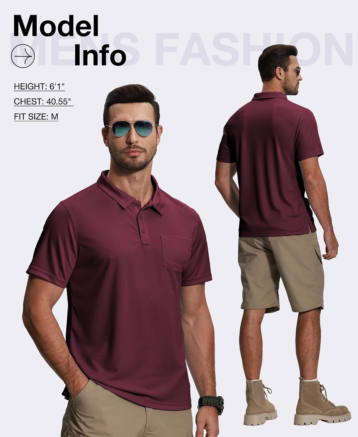 Detalle de ZITY 5 Pack Polo Shirts for Men with Pocket – Dry Quick, Short Sleeve, Athletic Fit