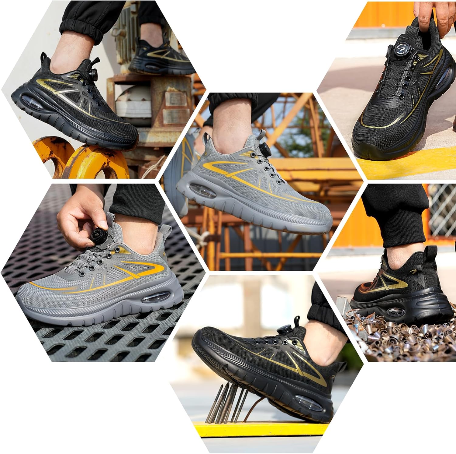 Thumbnail 6 de GemChve Chaussures de sécurité ultra légères pour hommes et femmes, semelle antidérapante respirante avec coiffe acier (37 à 46)