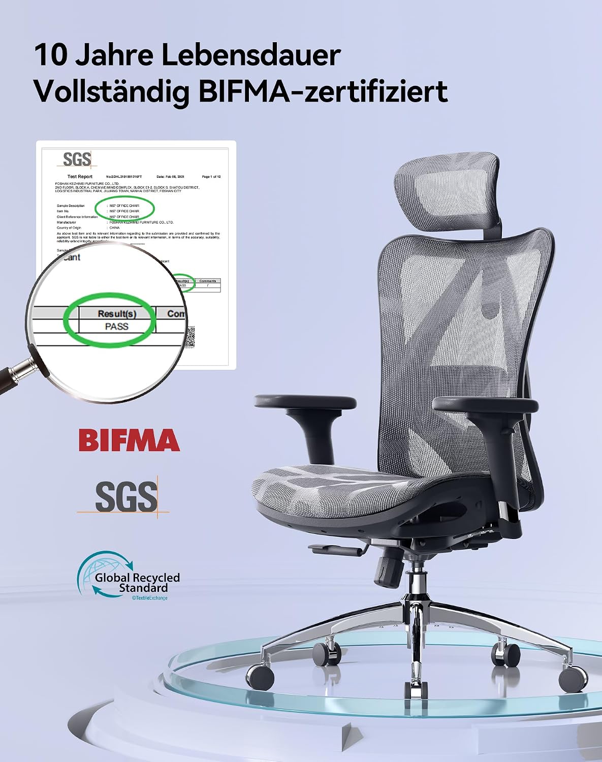 Detalle 1 de SIHOO ergonomischer Bürostuhl 150 kg