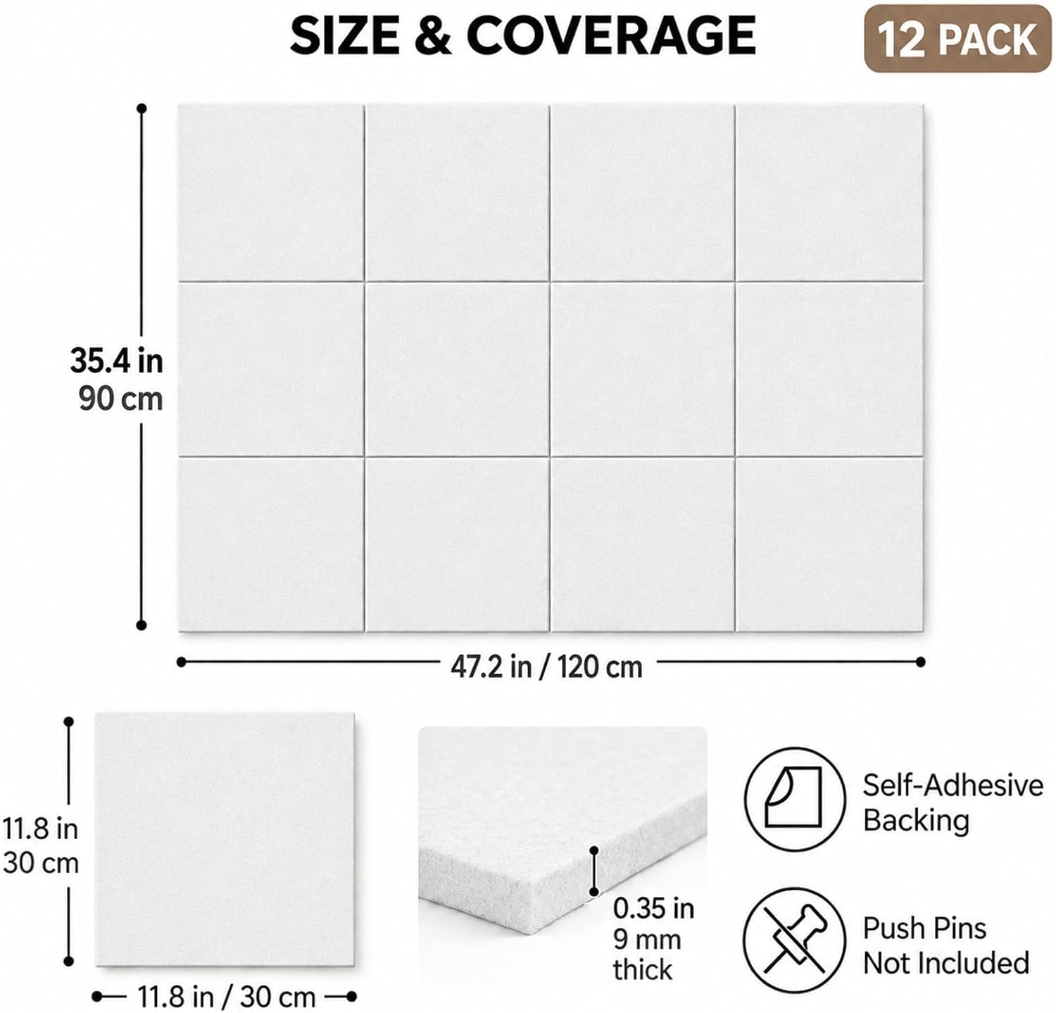 Thumbnail 1 de Baysola 48" x 36" Felt Bulletin Board, 12-Pack, White Self-Adhesive Panels