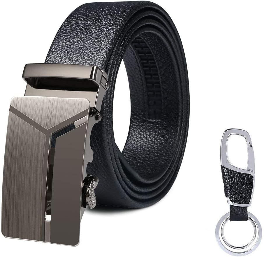 Detalle de flintronic Herren-Gürtel aus (synthetischem) Leder mit Automatik-/Ratschenschnalle, Breite 3,5 cm, Länge 130 cm – Schwarz (inkl. Schlüsselbund & Geschenkbox)
