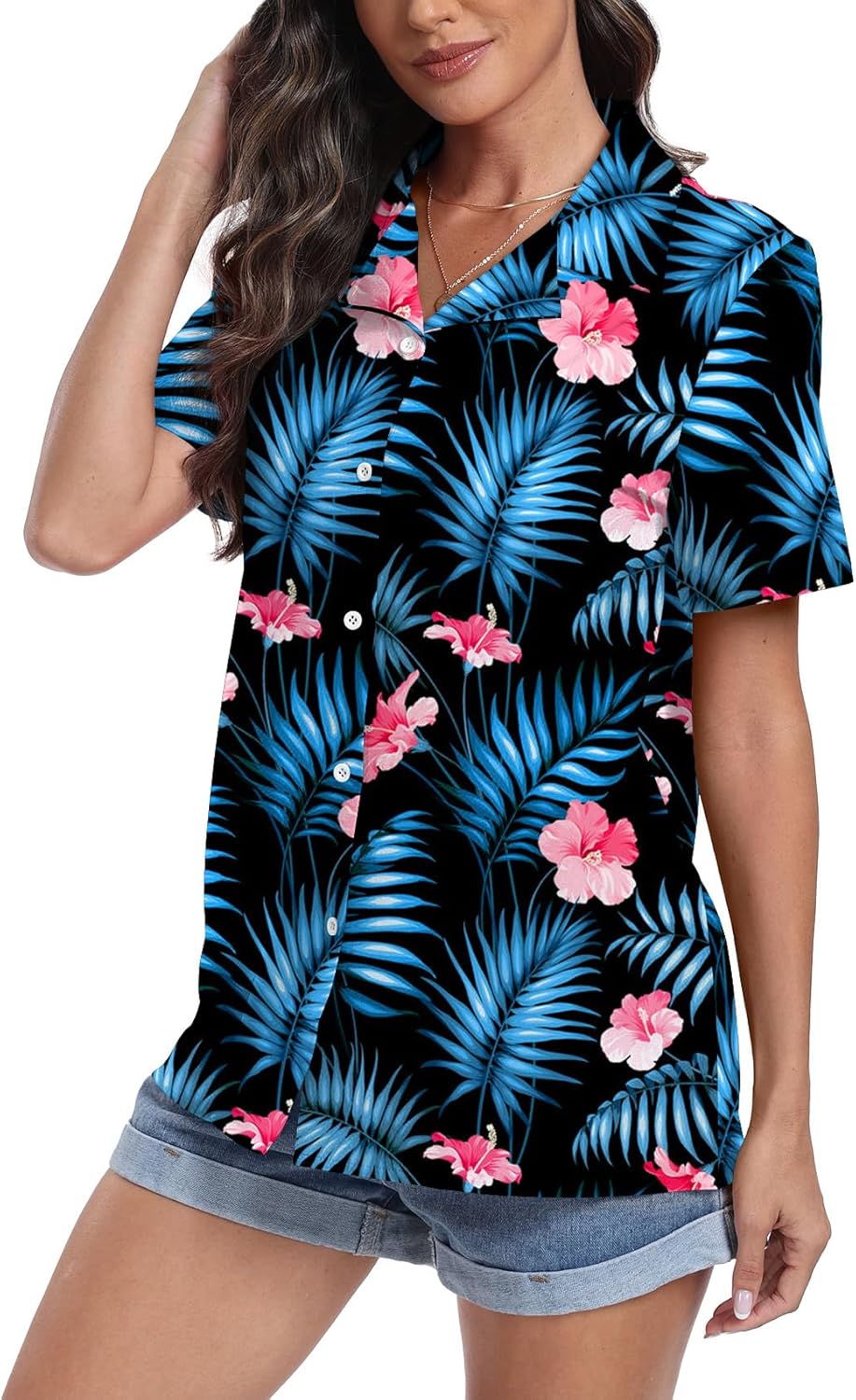 Thumbnail 1 de YUNDAI Womens Hawaiian Shirts: Short Sleeve Button Down Floral Tropic Print Tee