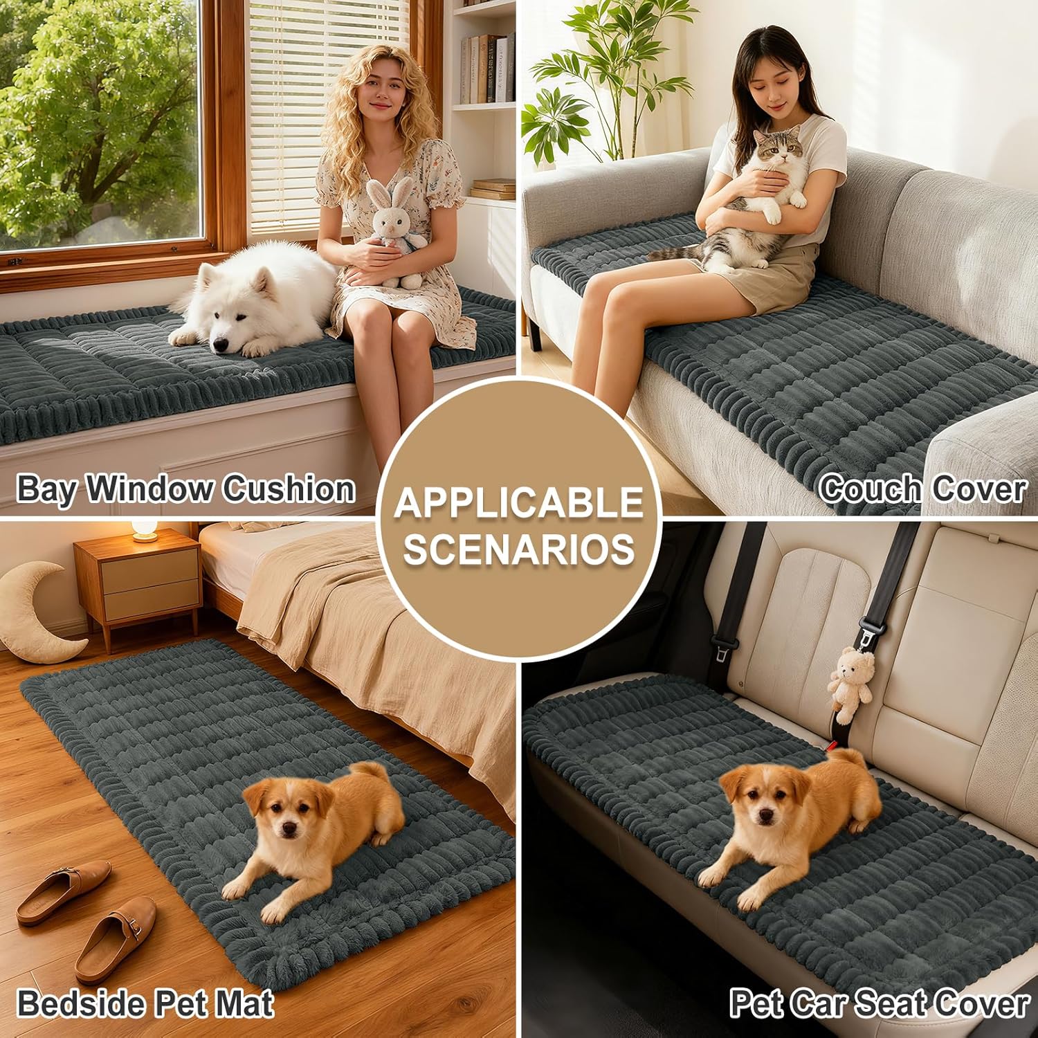 Detalle 2 de hyha Washable Non-Slip Plush Couch Covers for Dogs (Dark Grey, 3-Cushion Size: 27.6" x 59")