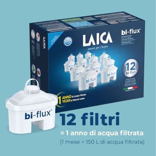 Detalle de LAICA bi-flux 12 Filtri Acqua – Riduce Cloro, Calcare e Metalli Pesanti, Preserva i Sali Minerali